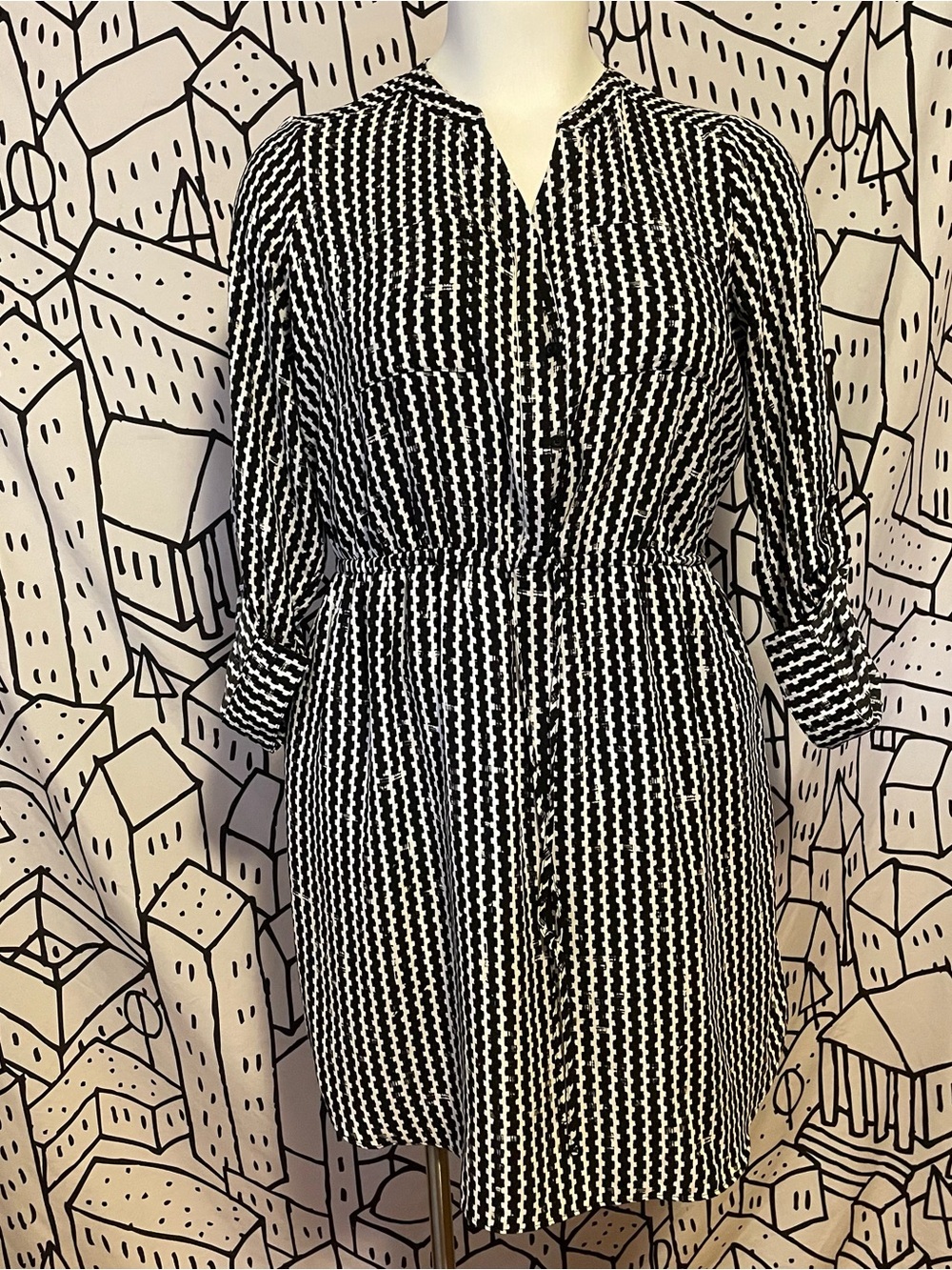 Apt. 9 Black & White Mini Shirt Dress